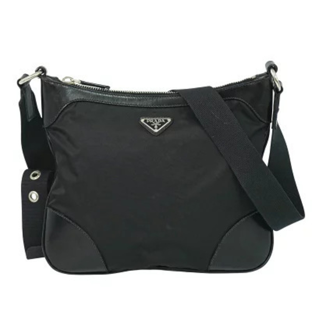 Prada Arque Vitello Daino Leather Hobo Shoulder Bag Black